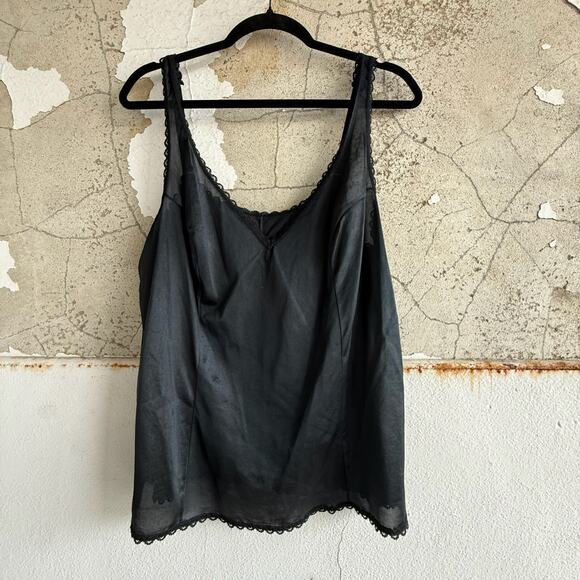 Vintage Black Nylon Lace Trim Tank Top with Adjustable Straps - Picture 1 of 5